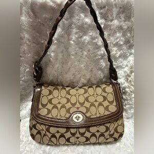 Vintage Coach Tan Brown signature turnlock braided leather strap Shoulder Bag